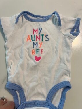 Carter's White Onesie with Blue Trim and Multicolor Embroidery